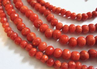 Vintage Natural Salmon Red Coral Graduated Bead Flapper Length Necklace 42” 30G 5