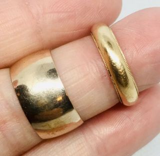 2 Victorian Rings Bands 14k & 10k Gold Filled Wide Vintage Antique Jewelry