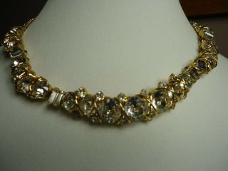 Large Vintage Gold Tone & Rhinestone Hattie Carnegie Choker Necklace.