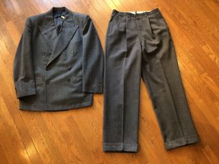 Vintage 1940’s Two Piece Suit Blue/white Dot Cotton/wool Blend 40 Jkt Bespoke
