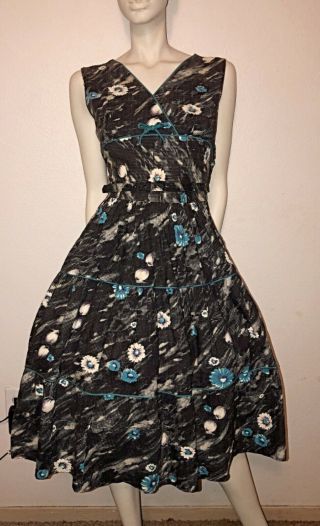 Vintage 1950’s Joan Curtis Cotton Belted Day Dress Bust 38 Size M/l Rockabilly