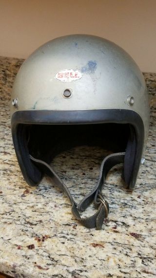 1970 Rare Bell Magnum Motorcycle Helmet,  Silver,  Dull Gray Color,  Size 7
