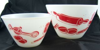 Vintage Fire King Mixing Bowls Mcm Red Kitchen Utensils 1950 
