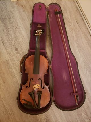 Vintage Antique 4/4 Acoustic Violin With Coffin Case Made In Germany
