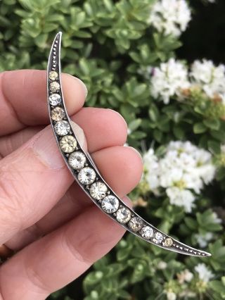 Antique Victorian /edwardian Sterling Silver Paste Crescent Moon Brooch /pin