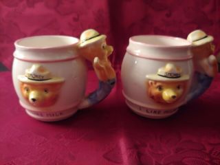 Set Of 2 Vintage Smokey The Bear I Like Milk Mugs Cups F Is For Forests Japan