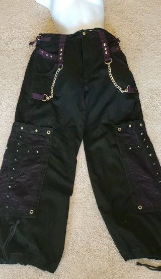 Tripp NYC Men ' s Sz M Zip Off Bondage Pants/Shorts Black/Purple Chains Goth Emo 2