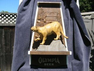 Vintage 1970s Olympia Beer Mountain Lion Cougar Nos Wildlife Series 3d Bar Sign