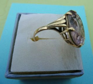Vintage 9ct Gold Statement Piece Ladies Finger Ring Set With Amethyst 5.  3g 1966