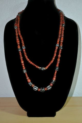 Vintage Necklace From Nagaland,  India With Hand Painted Black Beads