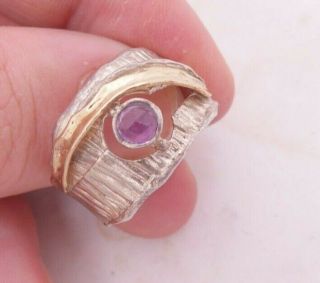9ct Gold & Silver Amethyst Designer Ring,  Israel,  9k 375,  925