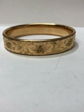 Antique Victorian Etched Floral Gold Filled Bangle Bracelet