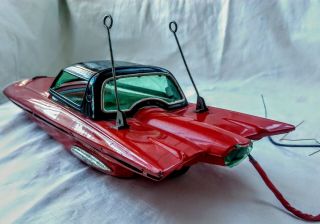 Vintage Battery Operated Tin Toy Ford Gyron Space Concept Car Raising Roof Japan