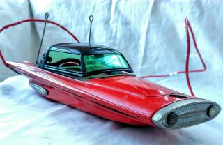 Vintage battery operated tin toy ford gyron space concept car raising roof japan 2