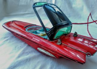 Vintage battery operated tin toy ford gyron space concept car raising roof japan 3