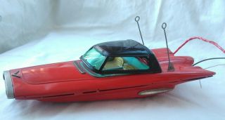 Vintage battery operated tin toy ford gyron space concept car raising roof japan 6