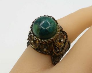 Israel 925 Silver - Vintage Turquoise Laced Filigree Floral Wrap Ring Sz 6 R2799