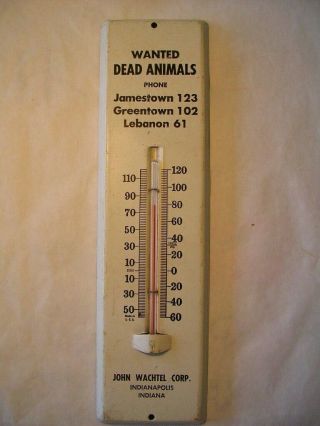 Vintage Wanted Dead Animals Advertising Thermometer Indianapolis Indiana Metal