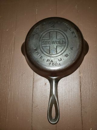 Vintage Griswold Cast Iron Skillet 4 With Large Block Logo,  702a,  Erie,  Pa