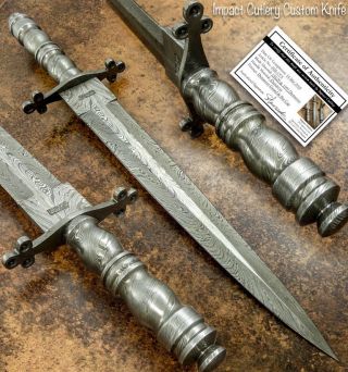 Impact Cutlery Rare Custom Feather Damascus Dagger Knife Sword