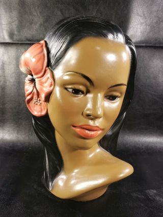 Vintage Marwal Hawaiian Hula Girl/lady Head/bust With Flower - Mid - Century 9 " Tall