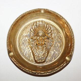 Vintage Solid Brass Raised Indian Chief Head Ashtray