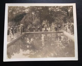 Antique Flapper Girls Edwardian Swimming Pool 1920s Sepia Vintage Photo 8x10