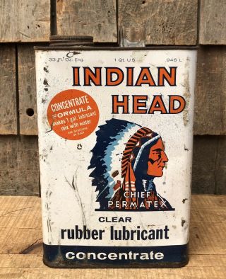 Vintage Indian Head Rubber Lubricant Gas Service Station 1qt Metal Chief Can
