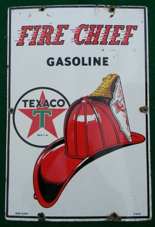 Vintage 1954 Texaco Fire Chief Gasoline Gas Pump Plate 18 " Porcelain Sign