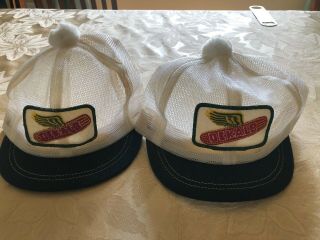 2 Vintage Dekalb Puff Ball Pom Mesh Snapback Trucker Caps Hats Corn Agri
