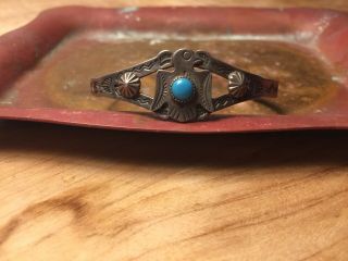 Vintage Navajo Old Pawn Sterling Silver Fred Harvey Thunderbird Cuff Bracelet
