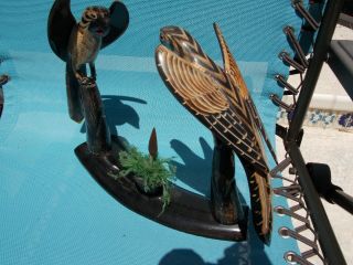 Vintage Hand Carved Water Buffalo Horn Parrots,  On - of - a - Kind,  Made in Thailand 3