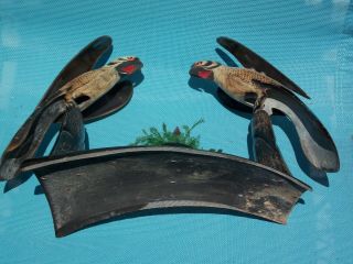 Vintage Hand Carved Water Buffalo Horn Parrots,  On - of - a - Kind,  Made in Thailand 4