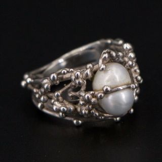 Vtg Sterling Silver - Freeform Abstract Cultured Pearl Ring Size 6.  5 - 6g