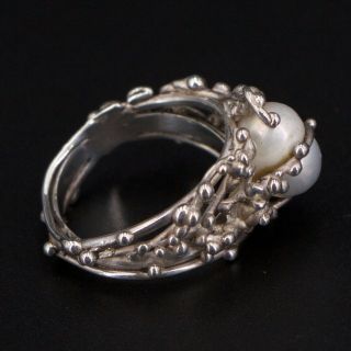 VTG Sterling Silver - Freeform Abstract Cultured Pearl Ring Size 6.  5 - 6g 2