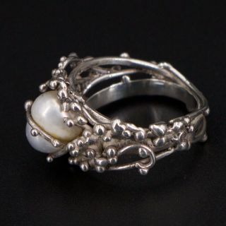 VTG Sterling Silver - Freeform Abstract Cultured Pearl Ring Size 6.  5 - 6g 4