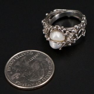 VTG Sterling Silver - Freeform Abstract Cultured Pearl Ring Size 6.  5 - 6g 5