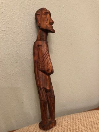 Vintage 50s 60s Easter Island Hand Carved Moai Kavakava Wood Tiki Statue 10 - 1/2”