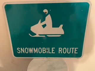 Vintage Real " Snowmobile Route” Rare Green Aluminum Metal Road Sign 24” X 18 Exc