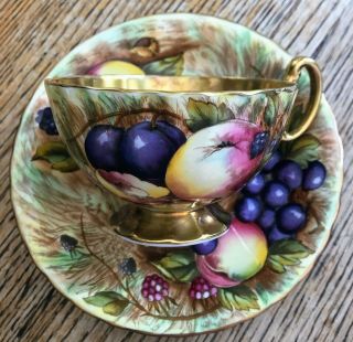 Vintage Aynsley Heavy Gold Orchard Fruit Tea Cup & Saucer Signed N Brunt 4