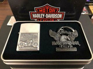 Vintage 2004 Harley Davidson Limited Edition Zippo Lighter & Key Ring Set