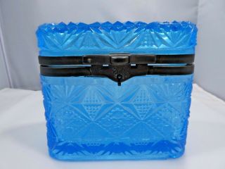 Rare Turn Of The Century W Wissotsky Blue Glass Casket Box