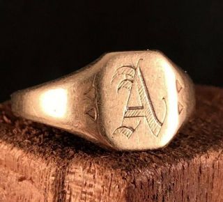 Antique Vintage Solid 10k Yellow Gold Letter “a” Ring Size 7.  75 :) 2.  7g