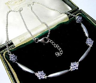 Gorgeous Vintage Sterling Silver Tanzanite Flower Link Drop Necklace