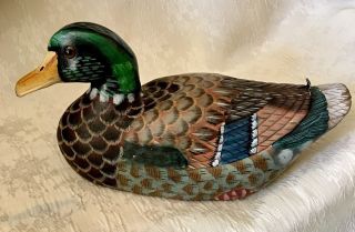 Signed & Dated 1988 Hand Painted Wooden Duck Decoy With Exquisite Detail 1988