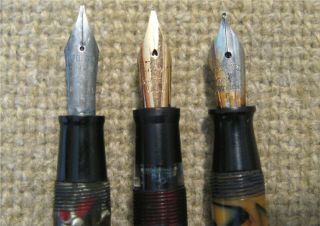 Vintage FOUNTAIN PENS: ESTERBROOK GRAY MARBLE,  RED STRIATED w/14 GOLD NB,  WELSH 2