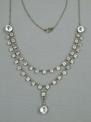 Vintage Art Deco Era Sterling Silver Open Back Crystal Festoon Swag Necklace 16 "