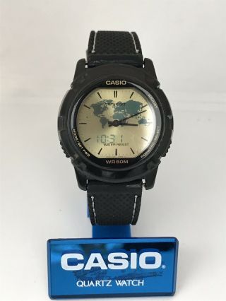 Vintage Mens Casio Analog Digital Databank World Time Twincept Watch Abx - 20
