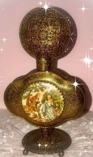 Vintage Ormolu Gilded Perfume Bottle Decanter With Porcelain Cameo Inset 8.  75 " T