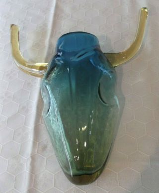 Rare Blenko STEER HEAD wall pocket vase - glass - 14 inches long 2